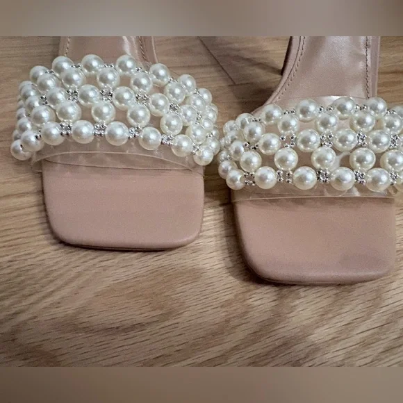 Steve Madden Pearl Embellished Heeled Sandals Nude Blush Slip-On Size 8M - Picture 6 of 6